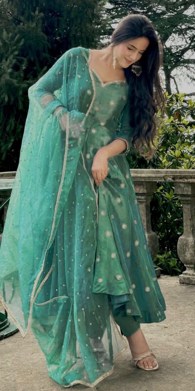 Firozi Simmar Silk Embroidery Work Anarkali Suit | Anarkali Suits, Bollywood Anarkali, Creative-Anarkali, Designer Anarkali, Embroidered Anarkali, Party Wear Anarkali