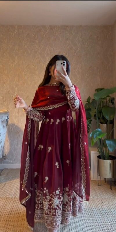 Gorgeous Maroon Fendy Silk Thread Work Salwar Suit | Anarkali Suits, Bollywood Anarkali, Creative-Anarkali, Designer Anarkali, Embroidered Anarkali, Party Wear Anarkali