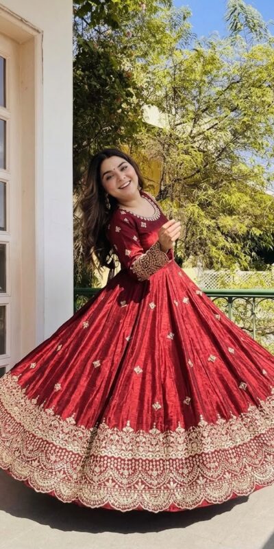 NSR 895 Red Fendy Silk Salwar Suit with Mirror Work & Embroidery Work. Best Price ₹2399. Delivery 4-6 Working Days. Shop now. | Anarkali Suits, Bollywood Anarkali, Creative-Anarkali, Designer Anarkali, Embroidered Anarkali, Party Wear Anarkali