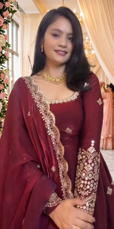 NSR 895 Red Fendy Silk Salwar Suit with Mirror Work & Embroidery Work. Best Price ₹2399. Delivery 4-6 Working Days. Shop now. | Anarkali Suits, Bollywood Anarkali, Creative-Anarkali, Designer Anarkali, Embroidered Anarkali, Party Wear Anarkali