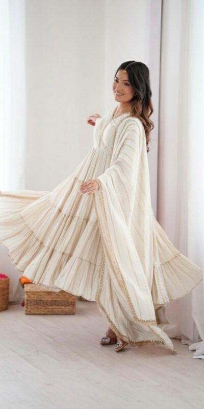 Graceful White Mal Chanderi Mirror Lace Work Gown | Gowns, Bollywood Gowns, Creative Gowns, Designer Gowns, Embroidered Gowns, Party Wear Gowns