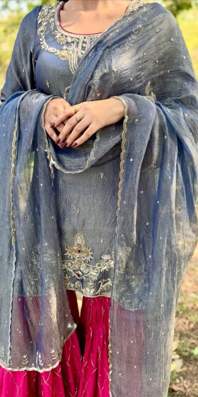Gray Fandy With Embroidery Work Salwar Suit | Jump Suits, Tops & Bottoms, Track Suits, Salwar suit, Casual Suits, Creative suits, Designer Suits, Palazzo Suits, Party Wear Suits, Patiala Suits, Straight Suits, Trendy Wear