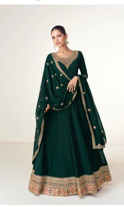 Green Blooming Georgette Embroidery Work Salwar Suit | Jump Suits, Salwar suit, Casual Suits, Creative suits, Designer Suits, Palazzo Suits, Party Wear Suits, Patiala Suits, Straight Suits