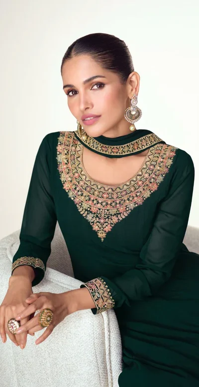 Green Blooming Georgette Embroidery Work Salwar Suit | Jump Suits, Salwar suit, Casual Suits, Creative suits, Designer Suits, Palazzo Suits, Party Wear Suits, Patiala Suits, Straight Suits