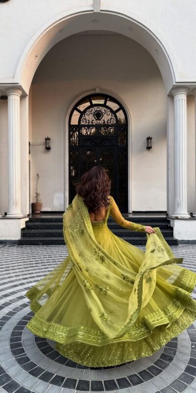 Green Butterfly Net Sequence Work Lehenga Choli | Lehenga, Bollywood Lehenga, Creative Lehenga, Designer Lehenga, Embroidered Lehenga, Party Wear Lehenga