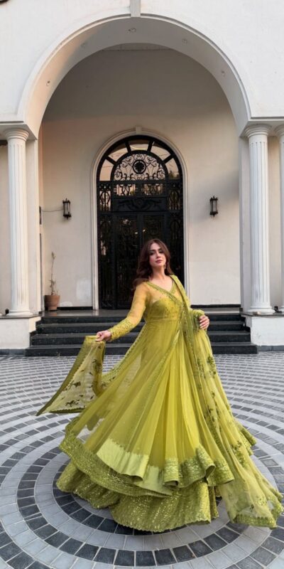 Green Butterfly Net Sequence Work Lehenga Choli | Lehenga, Bollywood Lehenga, Creative Lehenga, Designer Lehenga, Embroidered Lehenga, Party Wear Lehenga
