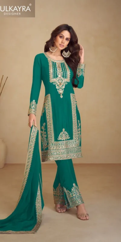 Green Chinon Multi Embroidery Work Salwar Suit | Jump Suits, Tops & Bottoms, Track Suits, Salwar suit, Casual Suits, Creative suits, Designer Suits, Palazzo Suits, Party Wear Suits, Patiala Suits, Straight Suits, Trendy Wear