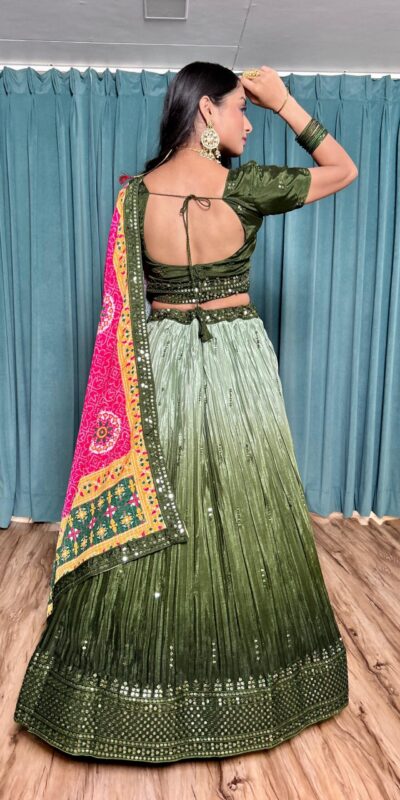Green Chinon Silk Sequins Work Lehenga Choli | Lehenga, Bollywood Lehenga, Creative Lehenga, Designer Lehenga, Embroidered Lehenga, Party Wear Lehenga