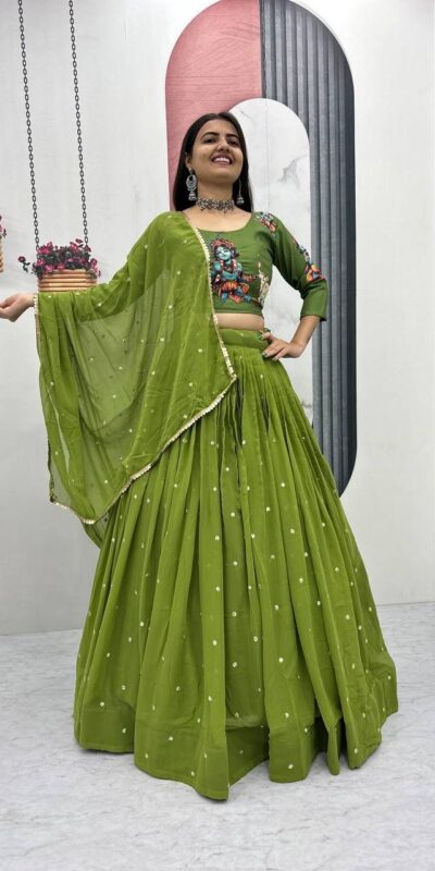 Green Cotton Kalamkari Embroidery Work Lehenga Choli | Lehenga, Bollywood Lehenga, Creative Lehenga, Designer Lehenga, Embroidered Lehenga, Party Wear Lehenga