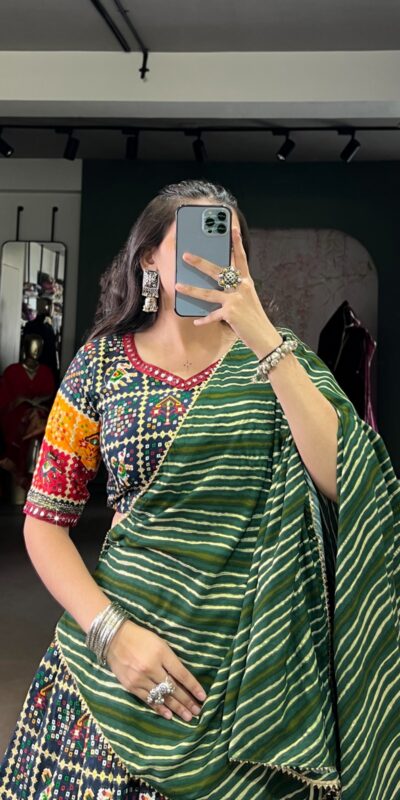 Green Cotton Printed Lehenga Choli | Lehenga, Bollywood Lehenga, Creative Lehenga, Designer Lehenga, Embroidered Lehenga, Party Wear Lehenga