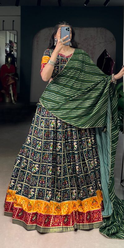 Green Cotton Printed Lehenga Choli | Lehenga, Bollywood Lehenga, Creative Lehenga, Designer Lehenga, Embroidered Lehenga, Party Wear Lehenga