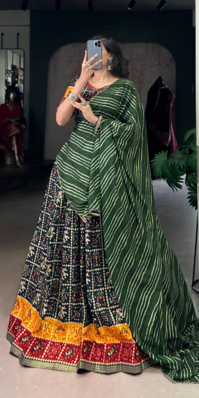 Green Cotton Printed Lehenga Choli | Lehenga, Bollywood Lehenga, Creative Lehenga, Designer Lehenga, Embroidered Lehenga, Party Wear Lehenga