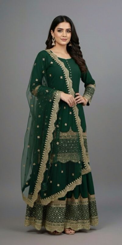 Green Faux Georgette Embroider Salwar Suit | Jump Suits, Salwar suit, Casual Suits, Creative suits, Designer Suits, Palazzo Suits, Party Wear Suits, Patiala Suits, Straight Suits