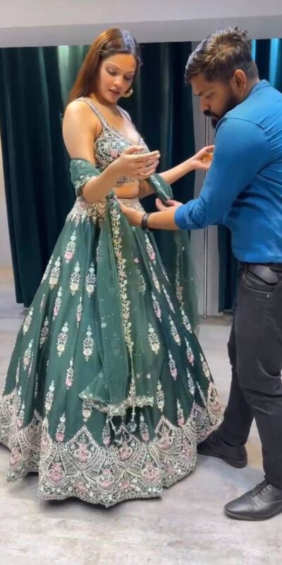 Green Fuax Georgette Cut Work Lehenga Choli | Lehenga, Bollywood Lehenga, Creative Lehenga, Designer Lehenga, Embroidered Lehenga, Party Wear Lehenga
