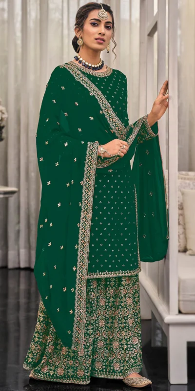 Green Georgette Embroidery Lace Work Salwar Suit | Jump Suits, Tops & Bottoms, Track Suits, Salwar suit, Casual Suits, Creative suits, Designer Suits, Palazzo Suits, Party Wear Suits, Patiala Suits, Straight Suits, Trendy Wear