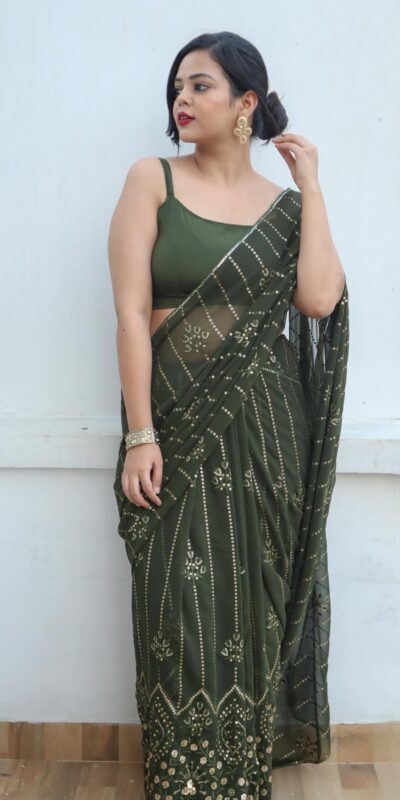 Green Georgette Embroidery Sequence Saree | Sarees, Bollywood Sarees, Creative Sarees, Designer Sarees, Embroidered Sarees, Ethnic Saree, Modern Digital sarees, Party Wear Sarees