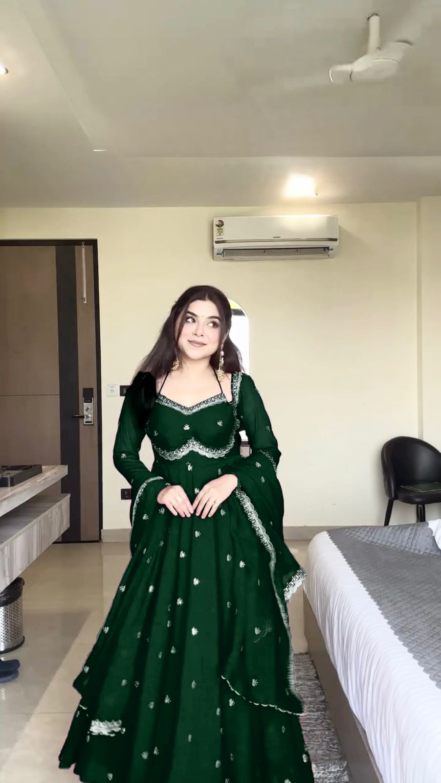 Green Georgette Sequence Gown | Gowns, Bollywood Gowns, Creative Gowns, Designer Gowns, Embroidered Gowns, Party Wear Gowns