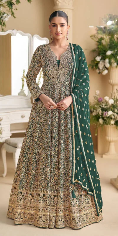Green Georgette Thread Sequence Work Salwar Suit | Jump Suits, Salwar suit, Casual Suits, Creative suits, Designer Suits, Palazzo Suits, Party Wear Suits, Patiala Suits, Straight Suits