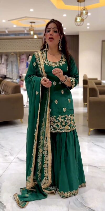 Green Natural Crep Embroidery Work Salwar Suit | Jump Suits, Salwar suit, Casual Suits, Creative suits, Designer Suits, Palazzo Suits, Party Wear Suits, Patiala Suits, Straight Suits