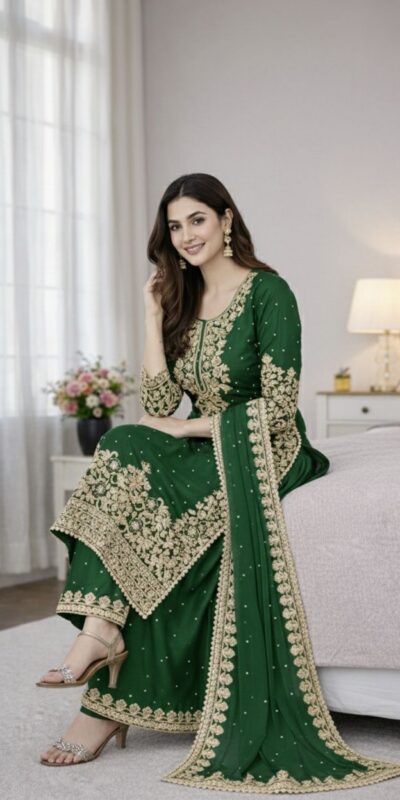 Green Organza Silk Embroidery Work Salwar Suit | Jump Suits, Salwar suit, Casual Suits, Creative suits, Designer Suits, Palazzo Suits, Party Wear Suits, Patiala Suits, Straight Suits