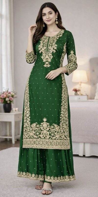 Green Organza Silk Embroidery Work Salwar Suit | Jump Suits, Salwar suit, Casual Suits, Creative suits, Designer Suits, Palazzo Suits, Party Wear Suits, Patiala Suits, Straight Suits