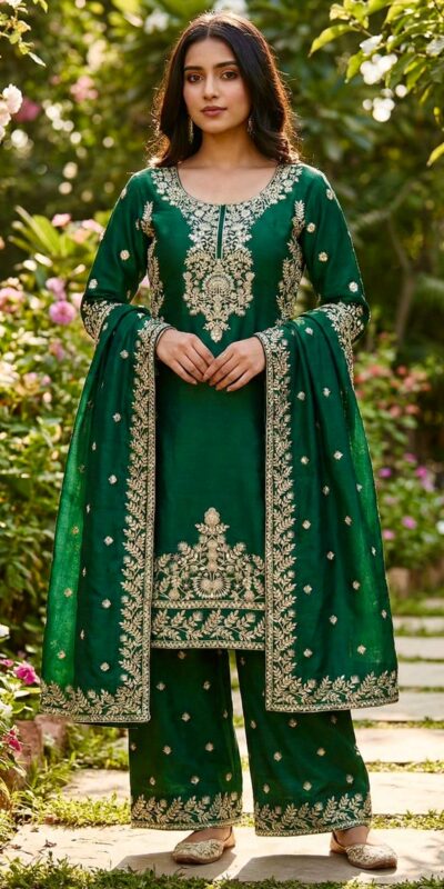 Green Organza Silk With Sequence Work Salwar Suit | Jump Suits, Salwar suit, Casual Suits, Creative suits, Designer Suits, Palazzo Suits, Party Wear Suits, Patiala Suits, Straight Suits