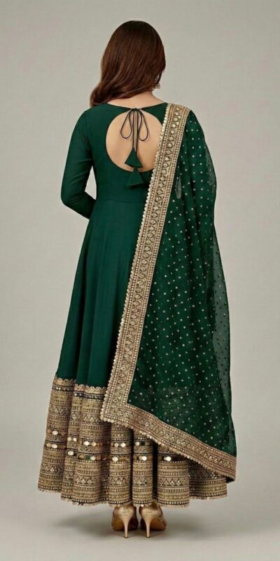 Green Roman Silk Embroidery Lace Work Gown | Gowns, Bollywood Gowns, Creative Gowns, Designer Gowns, Embroidered Gowns, Party Wear Gowns