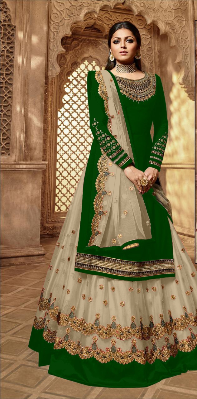 Green Satin Georgette Stone Work Salwar Suit | Jump Suits, Salwar suit, Casual Suits, Creative suits, Designer Suits, Palazzo Suits, Party Wear Suits, Patiala Suits, Straight Suits