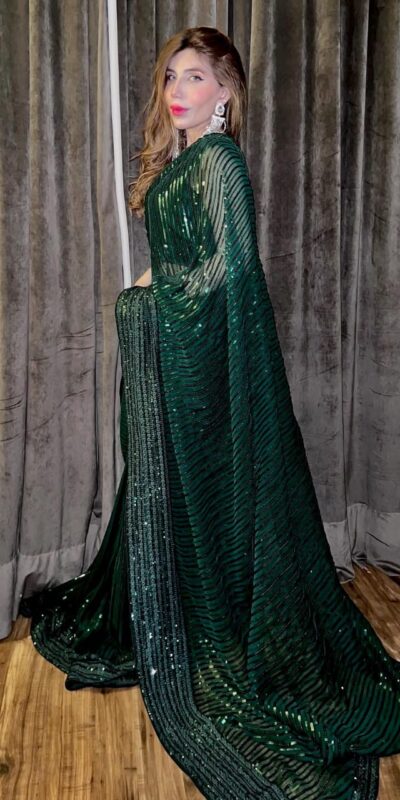 Green Sequin Georgette Embroidery Work Saree | Sarees, Bollywood Sarees, Creative Sarees, Designer Sarees, Embroidered Sarees, Ethnic Saree, Modern Digital sarees, Party Wear Sarees