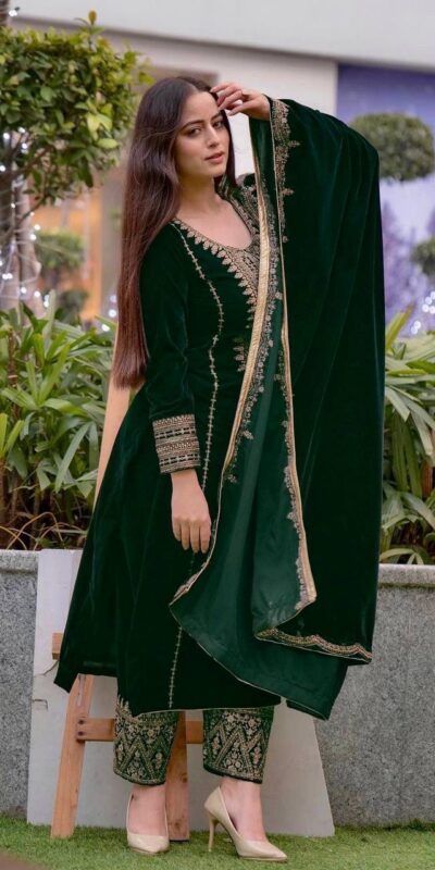 Green Velvet Sequence 5 mm Work Salwar Suit | Jump Suits, Salwar suit, Casual Suits, Creative suits, Designer Suits, Palazzo Suits, Party Wear Suits, Patiala Suits, Straight Suits