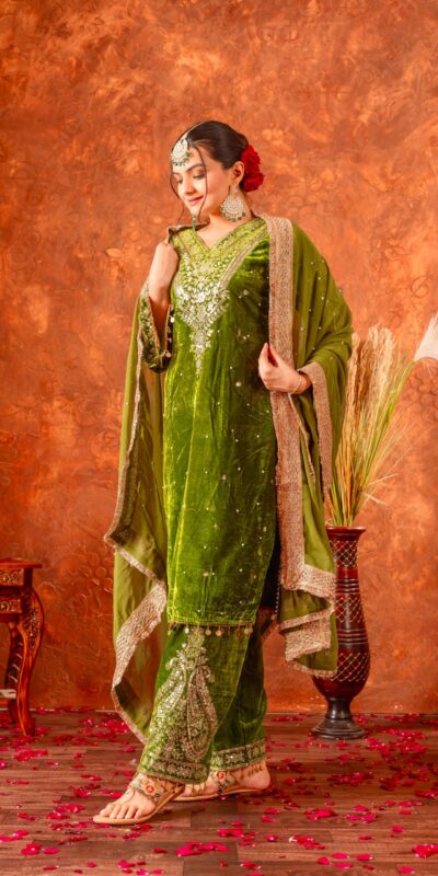 Green Viscose Velvet Embroidery Salwar Suit | Jump Suits, Salwar suit, Casual Suits, Creative suits, Designer Suits, Palazzo Suits, Party Wear Suits, Patiala Suits, Straight Suits