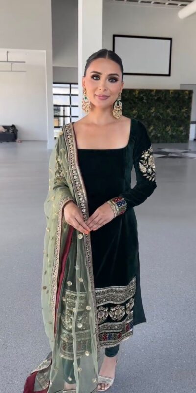 Green Viscous Velvet Embroider Work Salwar Suit | Jump Suits, Salwar suit, Casual Suits, Creative suits, Designer Suits, Palazzo Suits, Party Wear Suits, Patiala Suits, Straight Suits