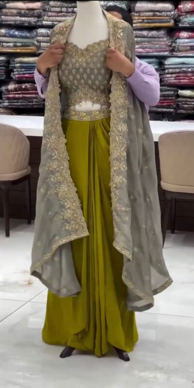 Grey American Crep Sequence Dhoti Suit | Jump Suits, Tops & Bottoms, Track Suits, Salwar suit, Casual Suits, Creative suits, Designer Suits, Palazzo Suits, Party Wear Suits, Patiala Suits, Straight Suits, Trendy Wear