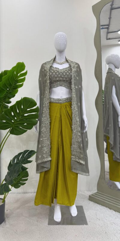 Grey American Crep Sequence Dhoti Suit | Jump Suits, Tops & Bottoms, Track Suits, Salwar suit, Casual Suits, Creative suits, Designer Suits, Palazzo Suits, Party Wear Suits, Patiala Suits, Straight Suits, Trendy Wear