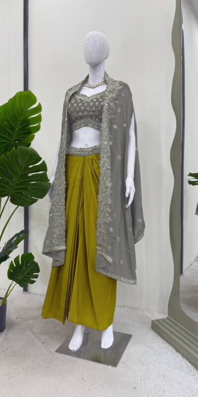 Grey American Crep Sequence Dhoti Suit | Jump Suits, Tops & Bottoms, Track Suits, Salwar suit, Casual Suits, Creative suits, Designer Suits, Palazzo Suits, Party Wear Suits, Patiala Suits, Straight Suits, Trendy Wear