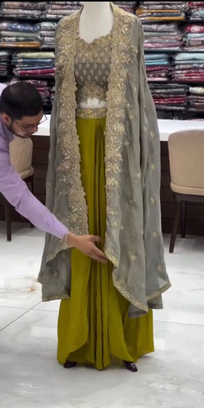Grey American Crep Sequence Dhoti Suit | Jump Suits, Tops & Bottoms, Track Suits, Salwar suit, Casual Suits, Creative suits, Designer Suits, Palazzo Suits, Party Wear Suits, Patiala Suits, Straight Suits, Trendy Wear