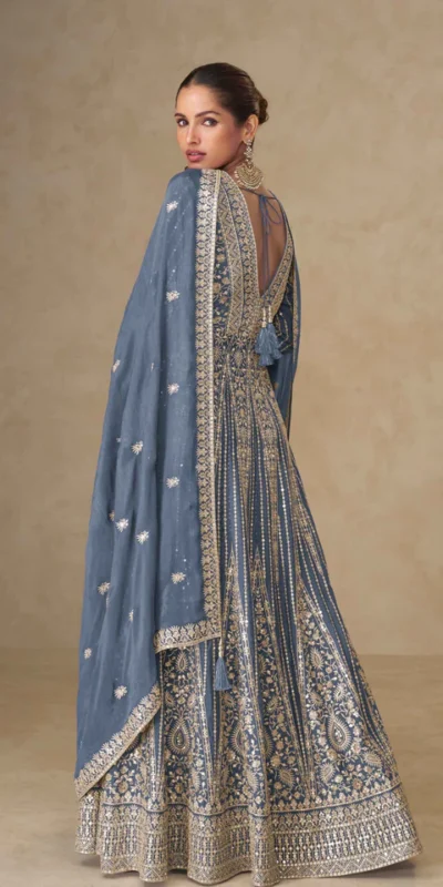 Grey Chinon Silk Embroider Work Salwar Suit | Jump Suits, Salwar suit, Casual Suits, Creative suits, Designer Suits, Palazzo Suits, Party Wear Suits, Patiala Suits, Straight Suits