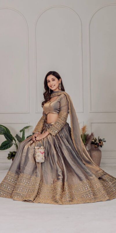 Grey Fendi Embroidery Sequins Work Lehenga Choli | Lehenga, Bollywood Lehenga, Creative Lehenga, Designer Lehenga, Embroidered Lehenga, Party Wear Lehenga