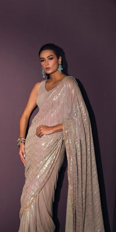 Grey Georgette Rainbow Sequins Saree | Sarees, Bollywood Sarees, Creative Sarees, Designer Sarees, Embroidered Sarees, Ethnic Saree, Modern Digital sarees, Party Wear Sarees