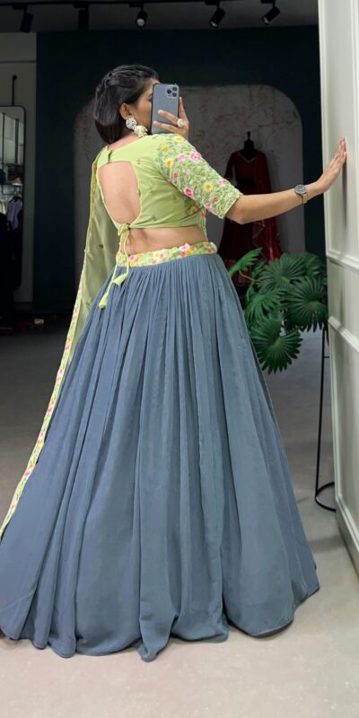 Grey Georgette Sequins Work Embroidery Lehenga Choli | Lehenga, Bollywood Lehenga, Creative Lehenga, Designer Lehenga, Embroidered Lehenga, Party Wear Lehenga