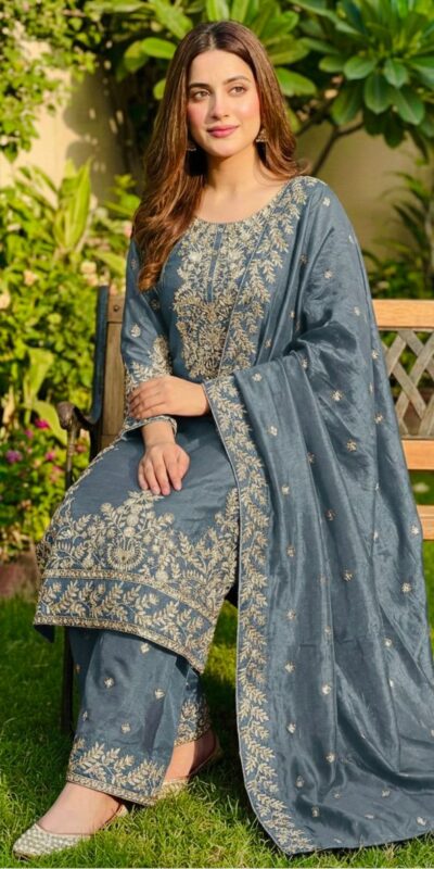 Grey Organza Silk With Sequence Work Salwar Suit | Jump Suits, Salwar suit, Casual Suits, Creative suits, Designer Suits, Palazzo Suits, Party Wear Suits, Patiala Suits, Straight Suits