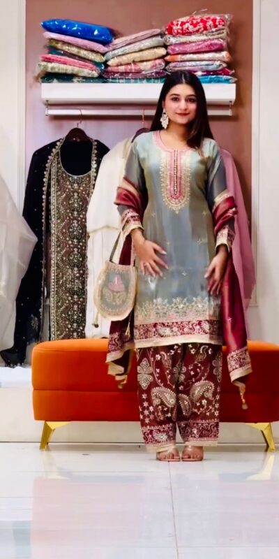 Grey Zimmy Silk Embroidery Work Salwar Suit | Jump Suits, Salwar suit, Casual Suits, Creative suits, Designer Suits, Palazzo Suits, Party Wear Suits, Patiala Suits, Straight Suits