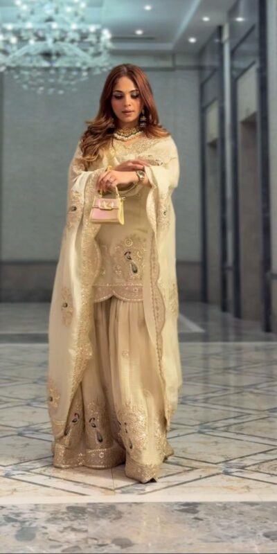 Half White Chinon Silk Sequence Work Salwar Suit | Jump Suits, Salwar suit, Casual Suits, Creative suits, Designer Suits, Palazzo Suits, Party Wear Suits, Patiala Suits, Straight Suits