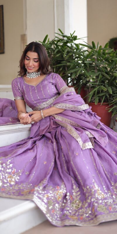 Lavender Gold Crush Embroidery Work Lehenga Choli | Lehenga, Bollywood Lehenga, Creative Lehenga, Designer Lehenga, Embroidered Lehenga, Party Wear Lehenga