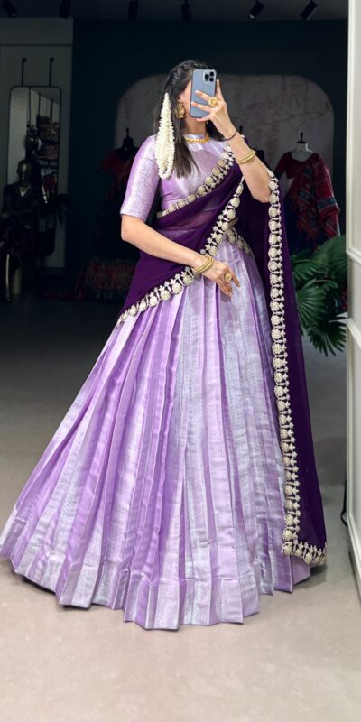 Lavender Jacquard Weaving Lehenga Choli | Lehenga, Bollywood Lehenga, Creative Lehenga, Designer Lehenga, Embroidered Lehenga, Party Wear Lehenga