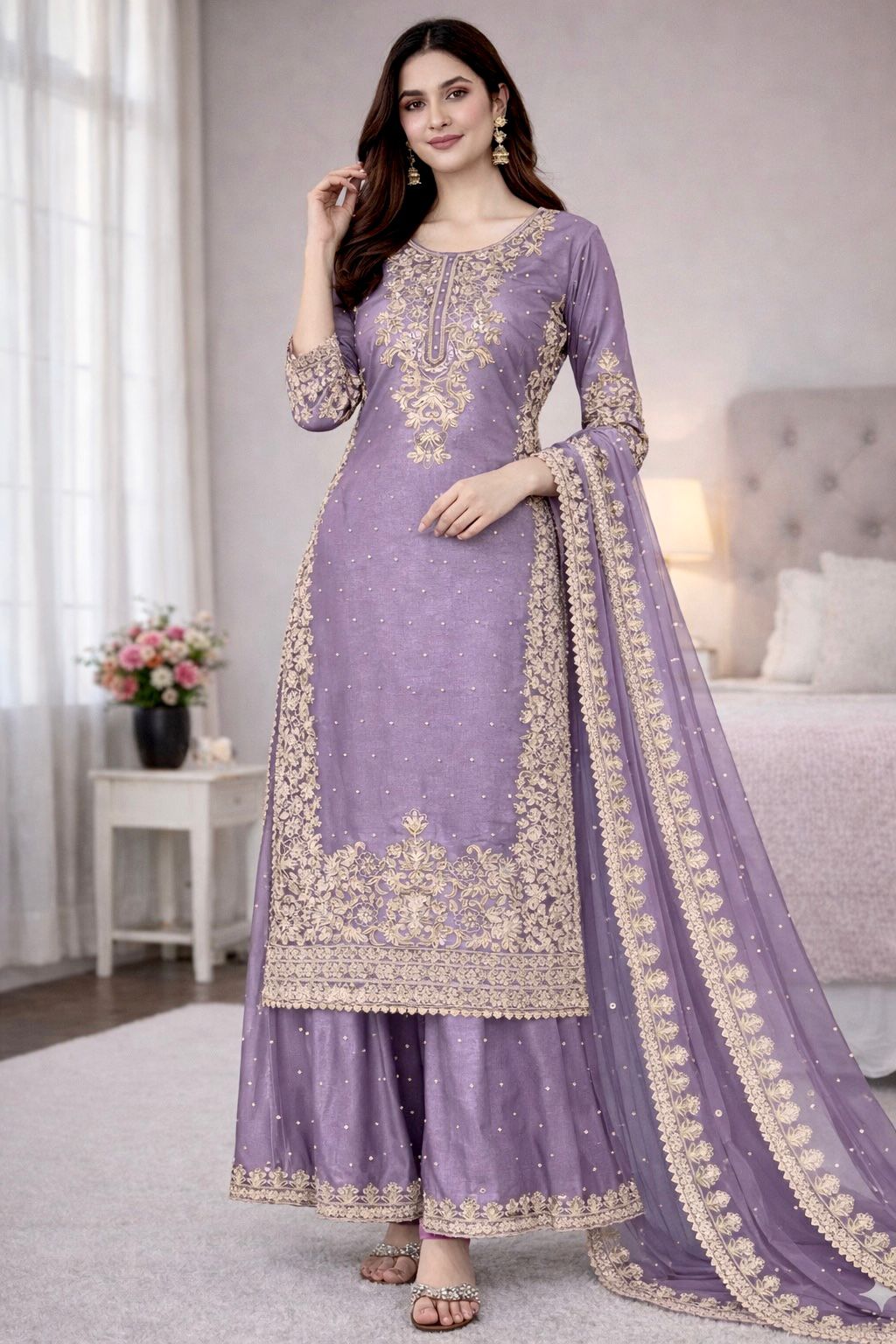 Lavender Organza Silk Embroidery Work Salwar Suit | Jump Suits, Salwar suit, Casual Suits, Creative suits, Designer Suits, Palazzo Suits, Party Wear Suits, Patiala Suits, Straight Suits