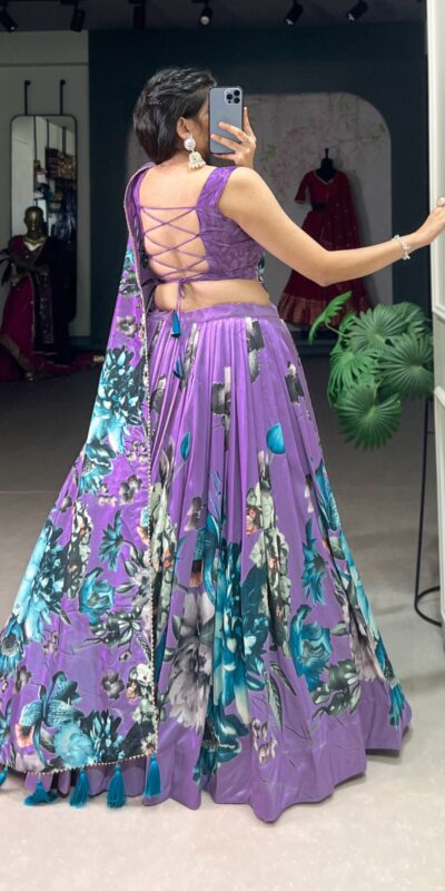Lavender Tasar Floral Print Lehenga Choli | Lehenga, Bollywood Lehenga, Creative Lehenga, Designer Lehenga, Embroidered Lehenga, Party Wear Lehenga