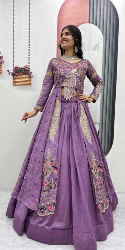 Lavender Vichitra Sequence Work Lehenga Choli | Lehenga, Bollywood Lehenga, Creative Lehenga, Designer Lehenga, Embroidered Lehenga, Party Wear Lehenga