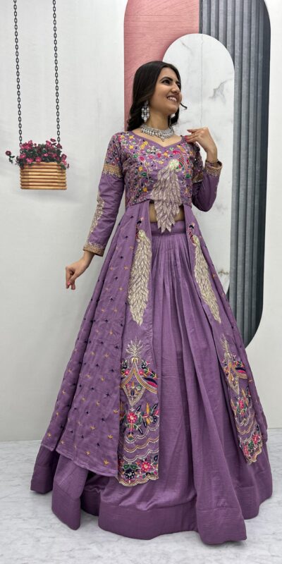 Lavender Vichitra Sequence Work Lehenga Choli | Lehenga, Bollywood Lehenga, Creative Lehenga, Designer Lehenga, Embroidered Lehenga, Party Wear Lehenga