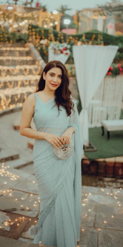 Light Blue Georgette Sirvoski Support Lace Saree | Sarees, Bollywood Sarees, Creative Sarees, Designer Sarees, Embroidered Sarees, Ethnic Saree, Modern Digital sarees, Party Wear Sarees